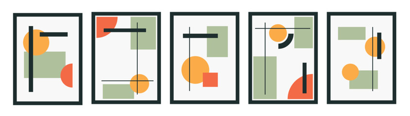Set of colourful poster with geometric shape and line set. abstract pattern, design line art, trendy style. Bauhaus illustration with circle, square, triangle. design for cards, invitation