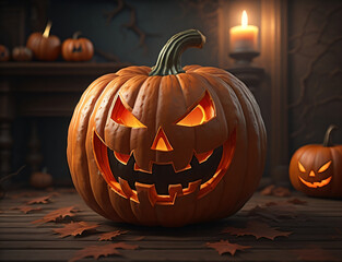 halloween pumpkin on a wooden table. Generate AI