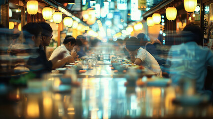 Blurred background of restaurant with people.Generative AI