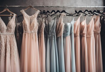"Elegant formal dresses for sale in luxury modern boutique. Prom, wedding, evening, bridesmaid gowns, dress rental for various occasions."