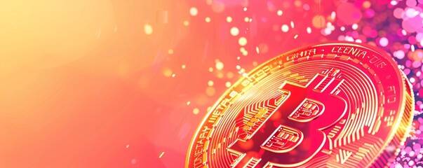 colorful energetic and modern geometric wallpaper design with a bitcoin symbol