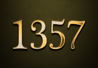Old gold effect of 1357 number with 3D glossy style Mockup.