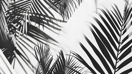 Obraz premium tropical palm leaf and shadow, abstract natural green background, dark tone textures