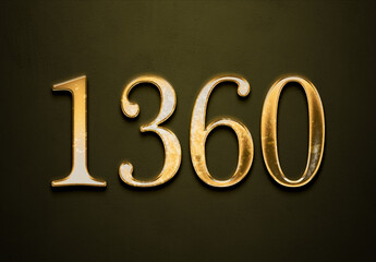 Old gold effect of 1360 number with 3D glossy style Mockup.