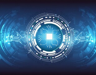 Motherboard oder Chip mit Verbindungspunkten - Technologie, Mikrotechnologie, Chip, und USB Stick - Weiß und Blau