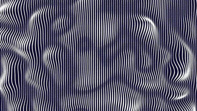 Seamless navy blue zip rippled iridescent lines background loop. Ruffle looped abstract style design.