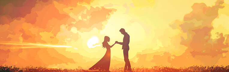 Valentines day beautiful lovely greeting couple love holding hand sun on background
