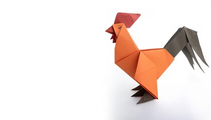 animal bird avian concept paper origami isolated on white background of a rooster chicken with copy space, simple starter craft for kids