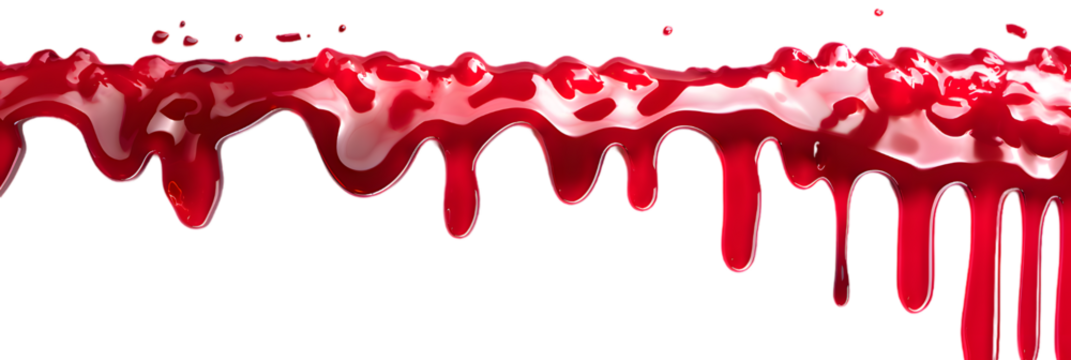 Red liquid jam dripping top to bottom isolated on transparent background