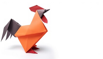 animal bird avian concept paper origami isolated on white background of a rooster chicken with copy space, simple starter craft for kids