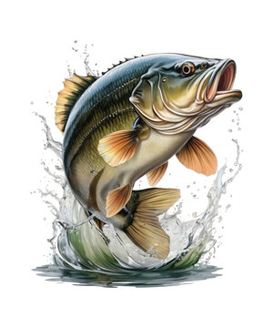 jumping bass fish with water splash clip art preview