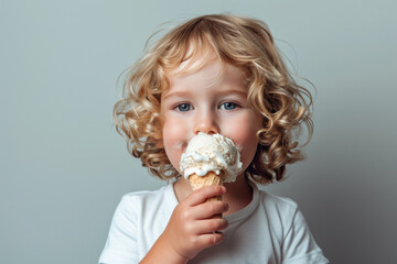 A happy child enjoys a sweet ice cream cone on a sunny day