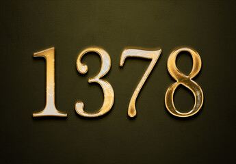 Old gold effect of 1378 number with 3D glossy style Mockup.