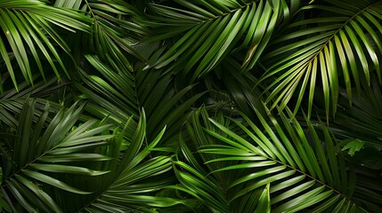 tropical palm leaf and shadow, abstract natural green background, dark tone textures