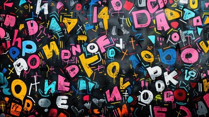 Abstract Graffiti Letters and Symbols: A Study of Black and Pink in Wallpaper