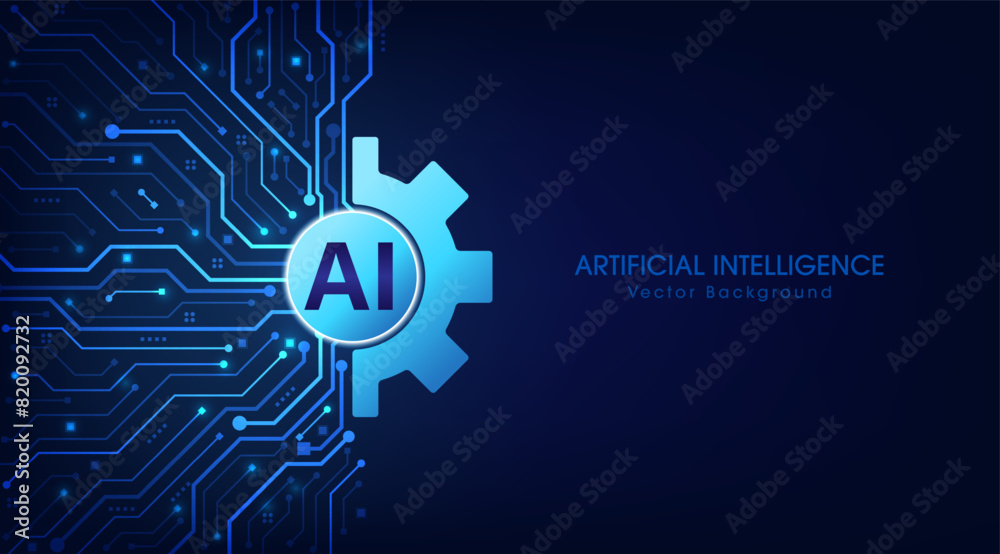 Poster Artificial intelligence abstract background, AI chipset on circuit board. Technology concept design, Machine learning and generate by chip, Vector illustration for banner and web template.