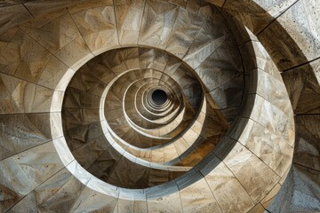A spiral staircase made of stone with a round opening at the bottom. AIG51A.