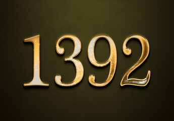 Old gold effect of 1392 number with 3D glossy style Mockup.