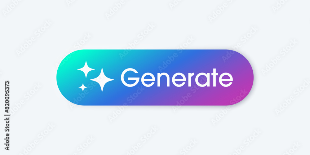 Poster Generate AI button. Artificial intelligence and Machine learning technology concept. AI enters by command prompt to generate ideas. Chat with AI.  UI UX design, Vector illustration.
