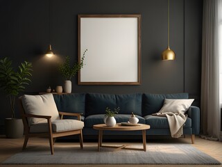 Elegant Wall Art: Picture Frame Mockup Enhancing a Living Room