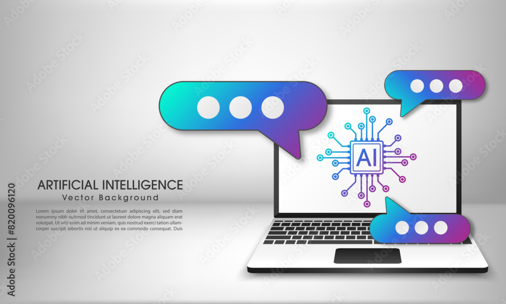 Aufkleber Chatbot assistant application. Artificial intelligence technology concept design, Machine learning and generation by chip, AI chatbot service. Vector illustration for banner and web template.