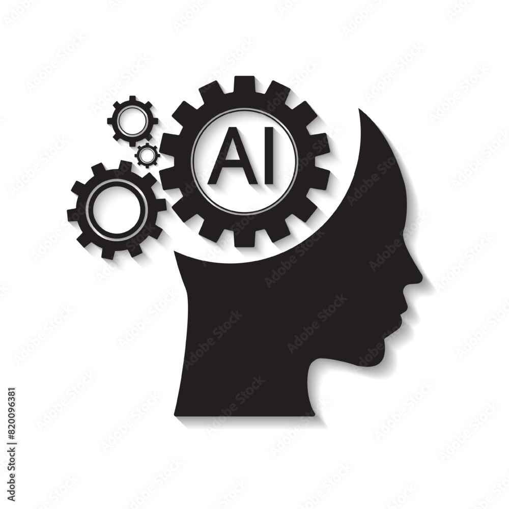 Aufkleber human face with a gears icon. artificial intelligence technology concept design, machine learning. i