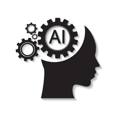 Human face with a gears icon. Artificial intelligence technology concept design, Machine learning. Isolated artificial Intelligence symbols. Vector illustration for banner and web template.
