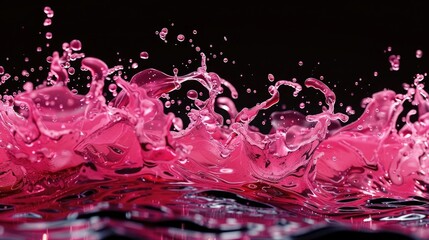 3d render of abstract liquid splashes and bubbles pink red on black background