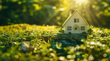 Naklejka premium A Miniature House Amongst Greenery