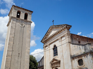 Facade and Bell Tower of the Cathedral of the Assumption of the Blessed Virgin Mary. Pula, Istria,...