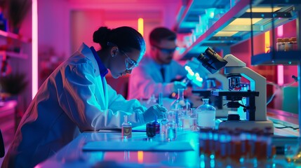 Teaching chemistry, biotechnology, and biology in a medical lab. University, healthcare, and students for liquid lab tests, exams, and experiments