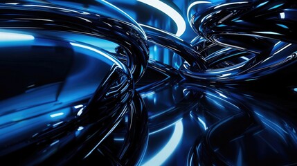 3D render of an abstract futuristic background with a glossy metal sculpture