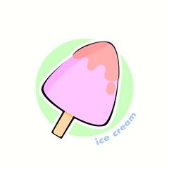 Ice cream balls in the waffle cone or ice cream in cup isolated cream background. Vector flat outline icon. Comic character in cartoon style illustration for notice design.