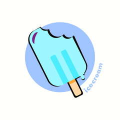 Ice cream balls in the waffle cone or ice cream in cup isolated cream background. Vector flat outline icon. Comic character in cartoon style illustration for notice design.