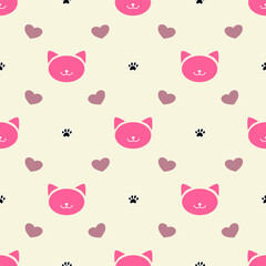 Paw cat and pet background. Traces of Pets. Paw vector foot trail print of Cat. Kitty Paw background and wallpaper vector. Dog paw seamless pattern wallpaper. Love heart valentine concept.