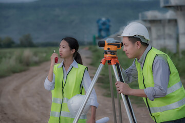 Capturing Precision in Civil Engineering Projects with Advanced Surveying Tools.  Engineer Conducting Surveying Operations in Civil Construction and Infrastructure Development