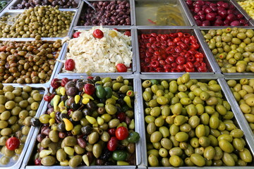 Pickled and salted vegetables are sold at a city bazaar in Israel.