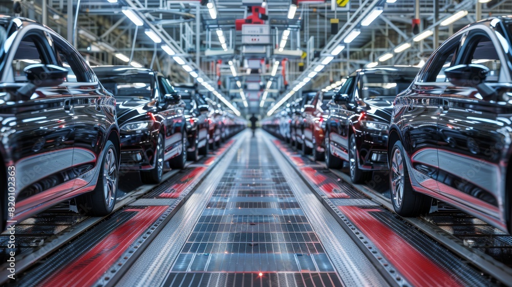 Poster The cuttingedge automotive assembly line features stateoftheart machinery for efficient new car production, illustrating the modern automobile industrys use of advanced technology