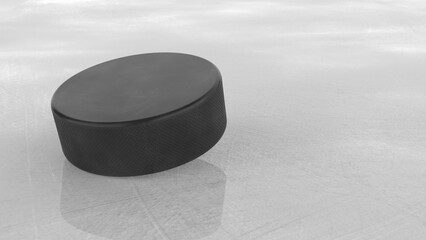 Hockey puck on ice background. 