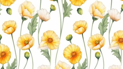 Fototapeta premium seamless pattern, Iceland Poppy, Watercolor, white background