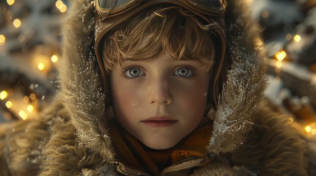 Young boy in astronaut helmet with star garland marking international day of human space flight