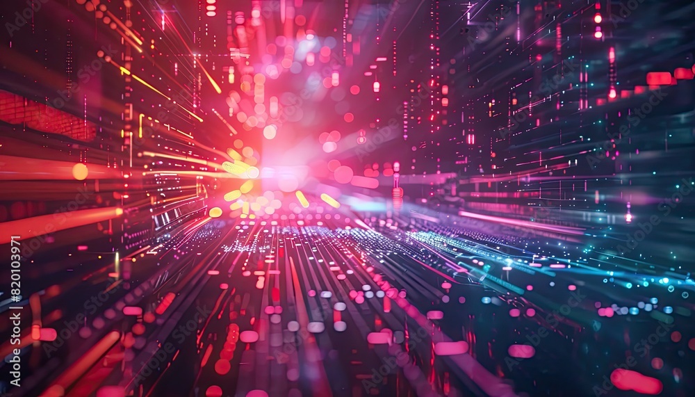 Wall mural a colorful, glowing, and abstract image of a space with many dots by ai generated image