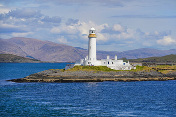 Lismore Lighthouse on Eilean Musdile in Scotland. It is a lighthouse on a small islet in the south...