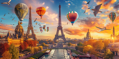 Paris Hot Air Balloons | Eiffel Tower at Sunrise
