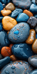 Pebbles in a river, droplets, phone wallpaper - Generative AI
