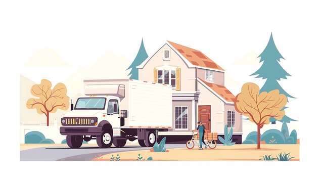 residential moving truck backed in nice big beautiful house new neighborhood