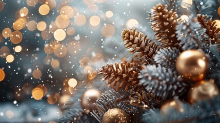 Fototapeta na wymiar Golden Christmas Garland Bokeh on Silver Background