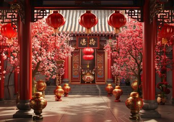 Fototapeta premium Chinese Architectural Splendor under Lucky Clouds