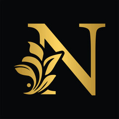 letter N flower letters. Vintage ornament initial Alphabet. Logo vector
