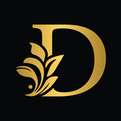 letter D flower letters. Vintage ornament initial Alphabet. Logo vector